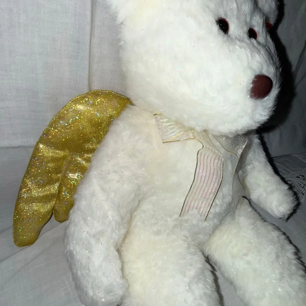 Ty Beanie Buddy Halo II Angel Bear 2000 White Gold Wings Iridescent Sparkle MWMT